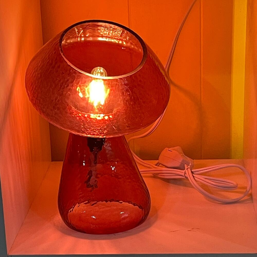 Mushroom Shaped Glass Lamp- Red- NIB